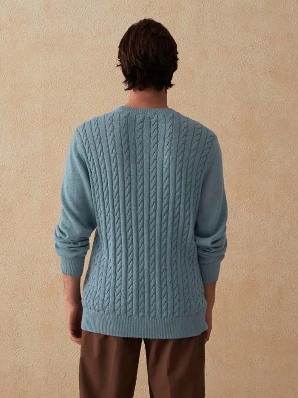 SOL Super Baby Alpaca Cable Knit Sweater Light Blue Made In Peru Mens Large